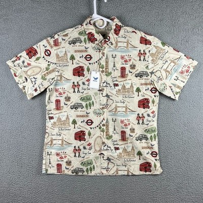 YIUME Hawaiian Shirt Mens Small London Map Allover Print NWT 100% Cotton AOP