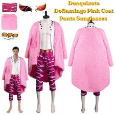 Anime Donquixote Doflamingo Pink Coat Pants Sunglasses Costume Cosplay Halloween