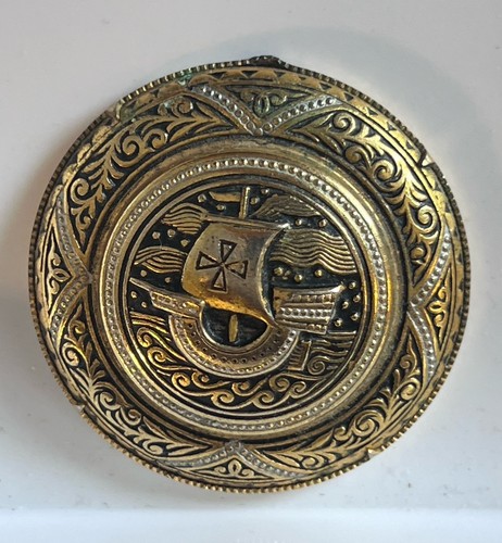 Spanish Vintage Damascene Ship Pendant – Nautical Jewelry Collectible