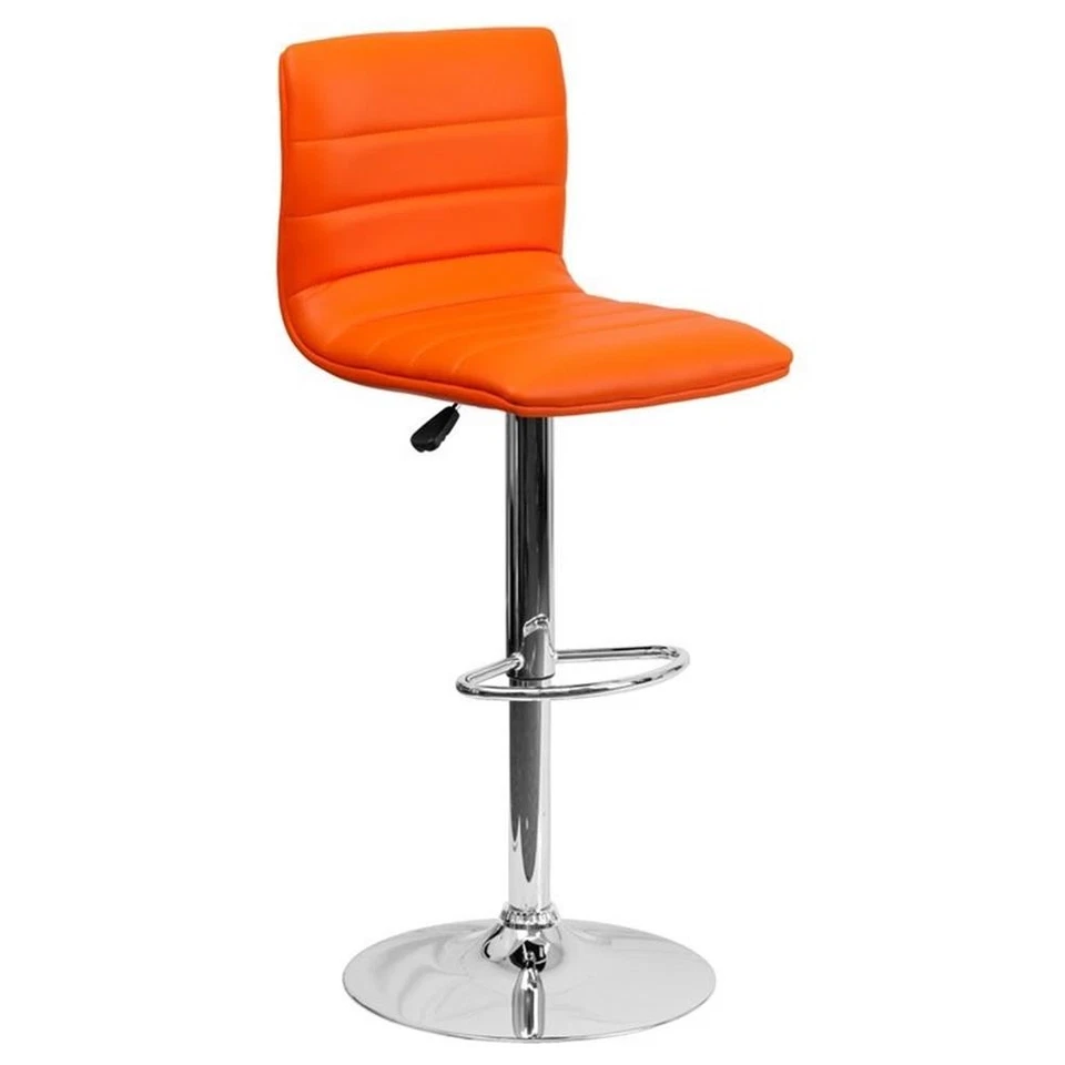 Taburete de bar a rayas Flash Furniture de 25" a 33" en naranja con base cromada Foto 3 de 4
