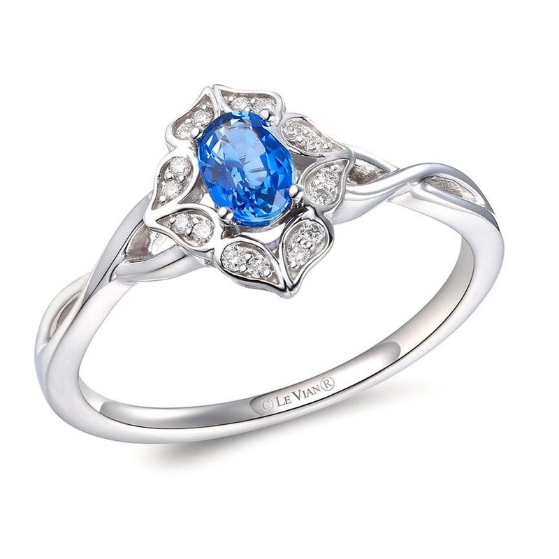 Le Vian 14K White Gold Cocktail Ring for Her 0.628 cts Sapphire Diamond Size 10
