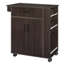 Better Home Products Shelby Rolling Kitchen Cart with Storage Cabinet - Tobacco