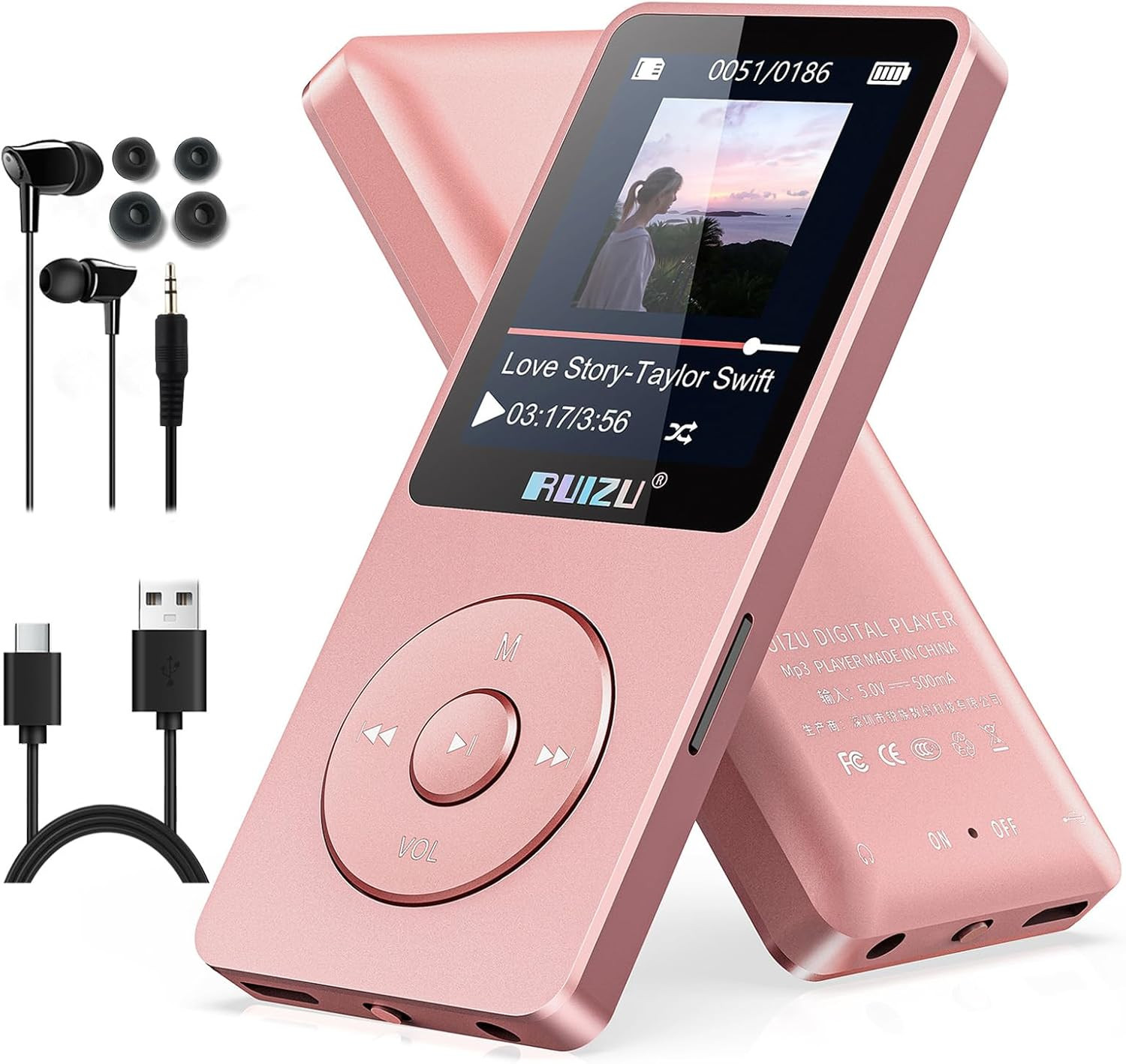 With Bluetooth 5.3, 1.8" Screen Portable Music Player, Fm