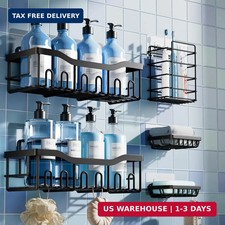 5-Pack Rustproof Stainless Steel Shower Caddy Set- No Drill Adhesive Bathroom Or