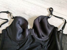 Ann Summers Black Satin & Diamonte Ruched & Frilled Corset Top Size 36C