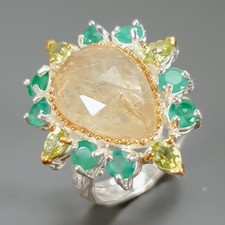 Unique ring Natural Rutilated Quartz Ring 925 Sterling Silver Size 7 /R436555