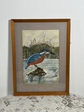 Vintage Kingfisher Bird Watercolor Painting Signed J Latter 1985 Framed Art