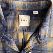 ROWM Flannel Shirt Men’s Large Open Road Tan Blue Plaid Button Up LS NWT Casual