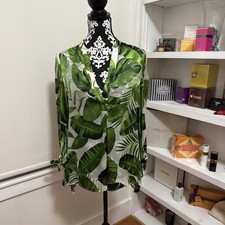 alice + olivia by Stacy Bendet Top Size M Green Sun Palm Off White Silk Blend