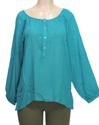 Papillon Women's Blouse Long Roll Tab Sleeve Green Sheer Size M