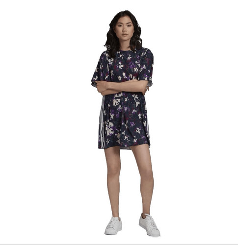 Adidas Originals all Over Print Dress Floral Flowers Summer Dress Multicolor Lar