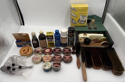 Vintage Shoe Care Lot Kiwi Esquire Brushes Empire Electric Polisher Kit