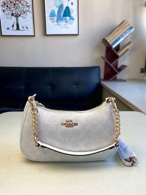 #ad #ad Coach Teri 2Way Shoulder Bag CA548 Signature Canvas White Smooth Leather Outlet $109.00