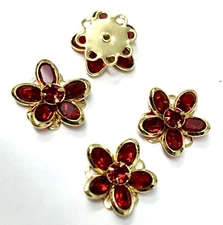 4pc Swarovski Buttons Findings Light Siam 12mm Round Rhinestone Gold Overlay