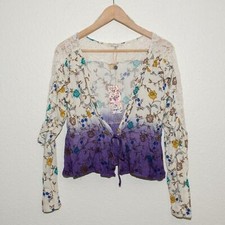 Gimmicks by Buckle Purple Ombre Pleated Ruffle Kimono Sz S