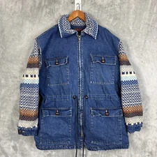 Vintage Patina International Denim  Jacket With Aztec Sleeves Size Small