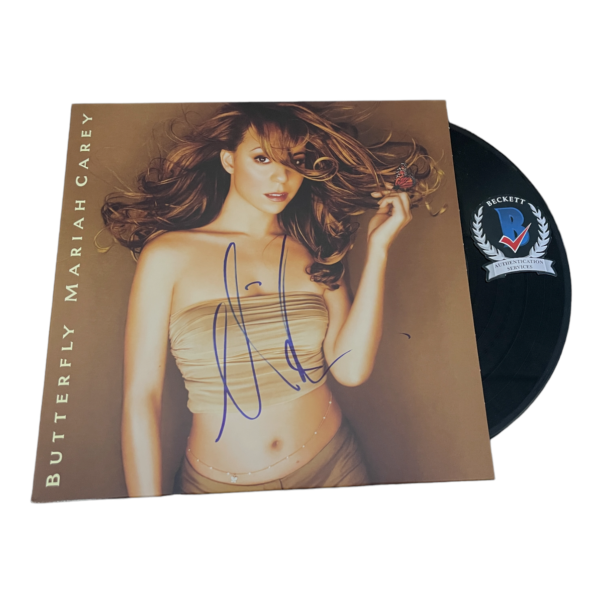 MARIAH CAREY SIGNED AUTOGRAPH BUTTERFLY ALBUM LP VINYL BAS BECKETT