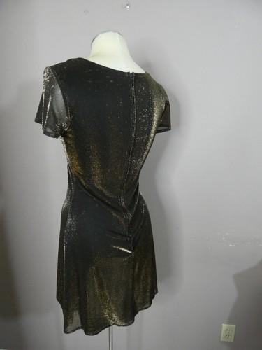 VTG 80s Up Beat Women's S Metallic Mini Dress Shift Gold & Black Party NYE - Picture 7 of 10