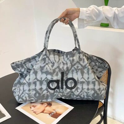 ALO Yoga Gray Tie Dye Large Canvas Tote Bag Gym Travel Carry-on NWT