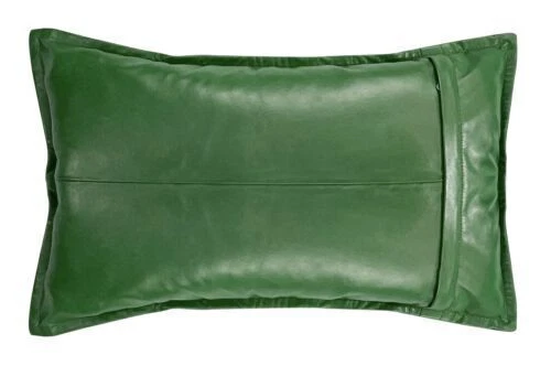Green Pillow Cushion Stylish Genuine Soft Lambskin Cover Leather Decor - Image 2 of 4