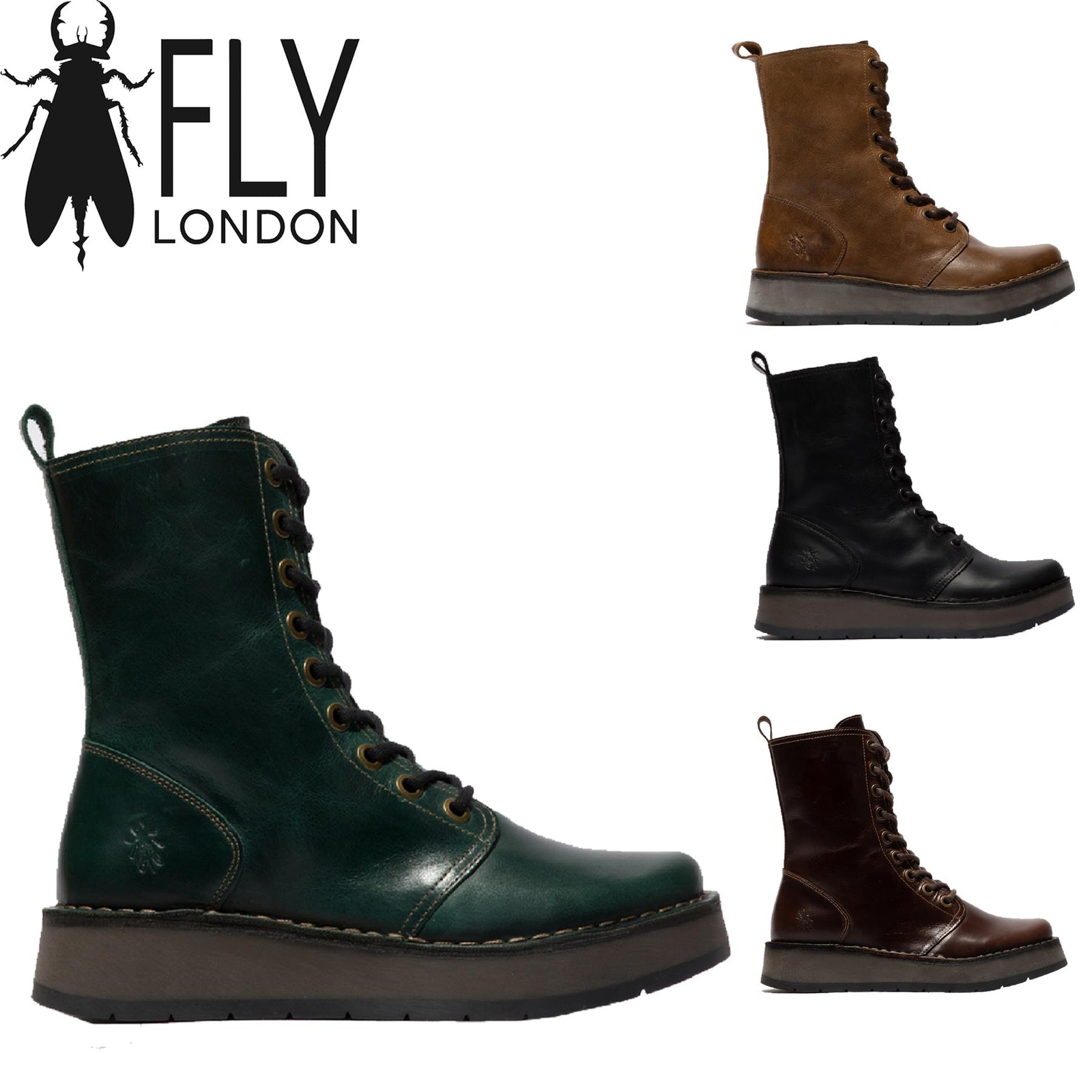 Fly London Mujer RAMI043 Botas Informales Cuero Con Cordones Vestido al Tobillo Talla UK 3-8