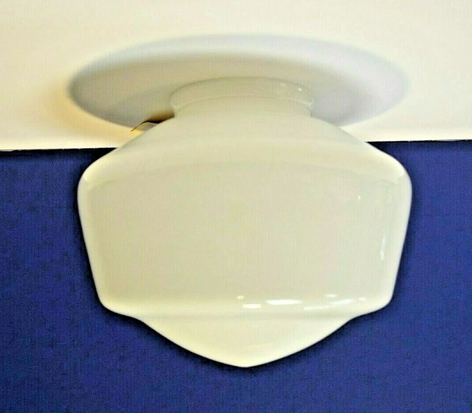 8.5"x7" MILK WHITE SCHOOLHOUSE 3.75" Montador VIDRIO OPAL Pantalla de repuesto 81528 Foto 2 de 4