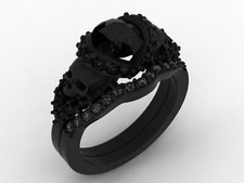 Lab-Created 3.10 Ct Round Cut Black Diamond Wedding Ring Set 14K Black Gold Over