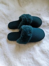 INC International Concepts Women's Medium, Faux-fur-trim Slippers Green Color
