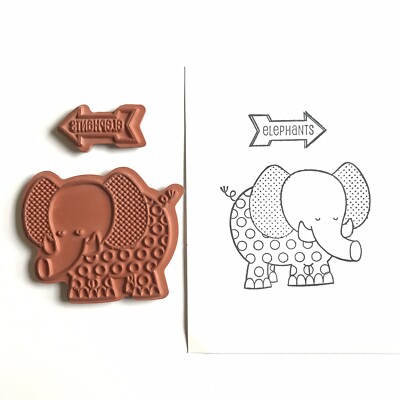 Elephant Rubber Stamp Dotted Arrow Sign 2 3/4'' x 2 1/4'' Unmounted