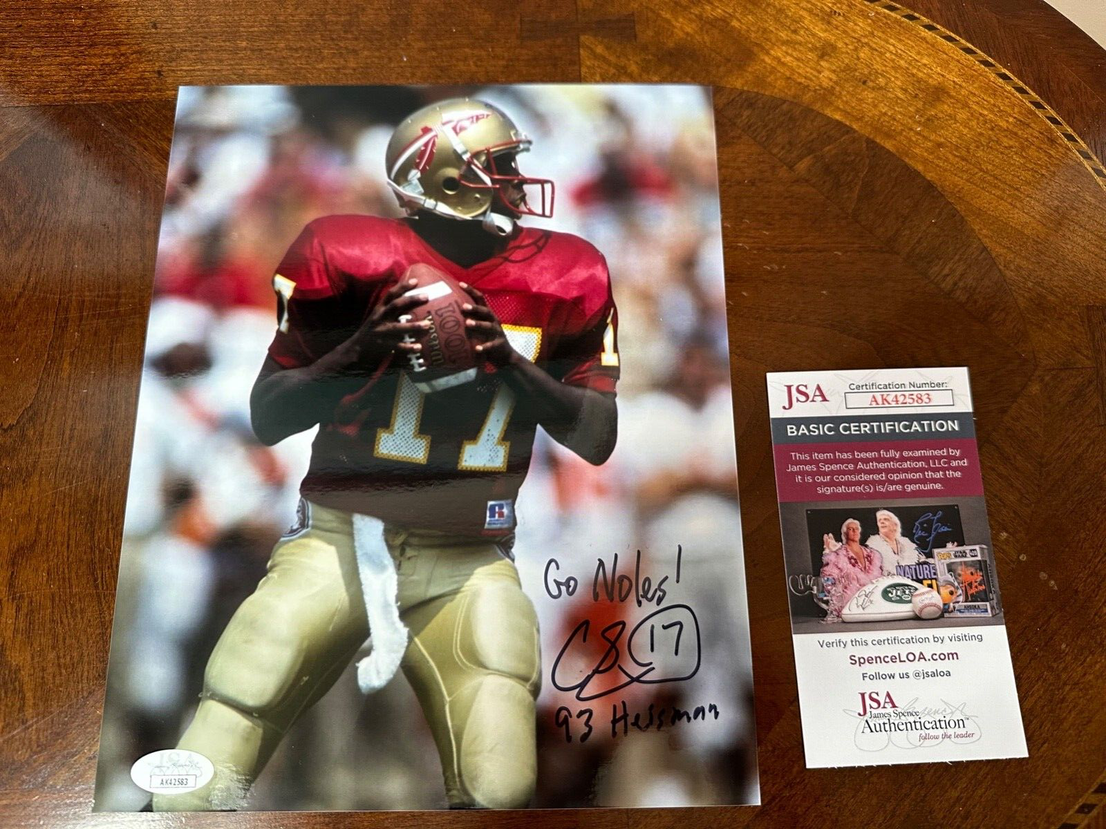 Charlie Ward Autographed Signed Florida State Seminoles 8x10 Photo Heisman JSA COA 