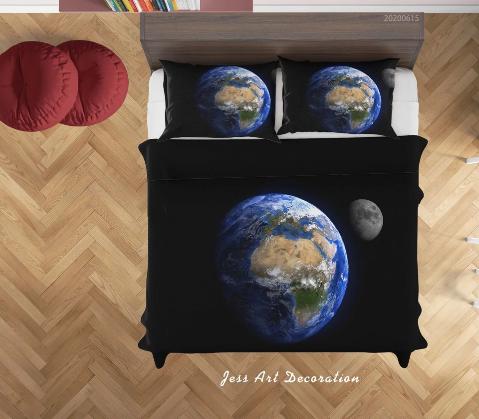 Juego de funda de edredón 3D Tierra Espacio Planeta Azul Negro Juegos de cama Fundas de almohada 64 Foto 3 de 4