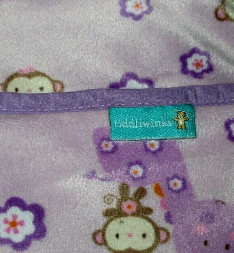 Tiddliwinks Monkey Giraffe Elephant Purple Baby Blanket Plush Sherpa 30x40 Girl - Image 4 of 4