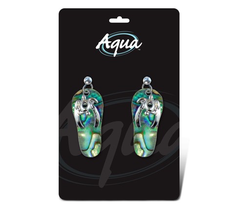 Puzzled Earrings - Natural Paua - Sea Turtle Flip Flo - Picture 2 of 2
