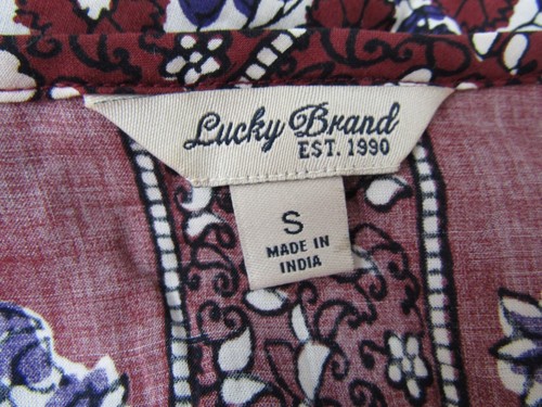 Lucky Brand Red Purple Multi Peasant Blouse Top Small 3/4 Sleeve V Neck - Picture 5 of 8