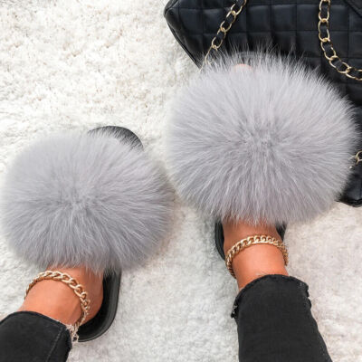 Furry Fox Fur Slides: Womens Summer Fluffy Slippers - Non-Slip - Foto 9