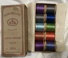 Retors Brillante Cotton Spool Thread 10 Colors + Box CARTIER-BRESSON Paris NOS
