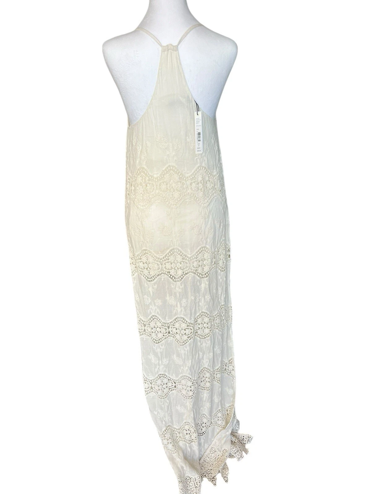 OFF WHITE Maxi abito Alice + Olivia bianco sporco pioggia pizzo inserto scollo a V $550 0 A222
