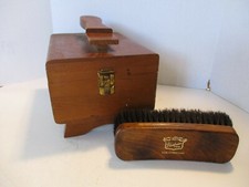 Vintage Wooden Shoe Shine Box -Hinged  Latch w/Foot Rest  100 Horsehair brush