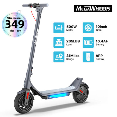 Megawheels Electric Scooter Adults, 500W Motor, 10in Tires, 31Miles Range, +APP