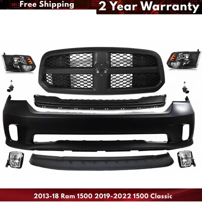 Front Bumper Cover Kit For 2013-2018 Ram 1500 2019-2022 1500 Classic
