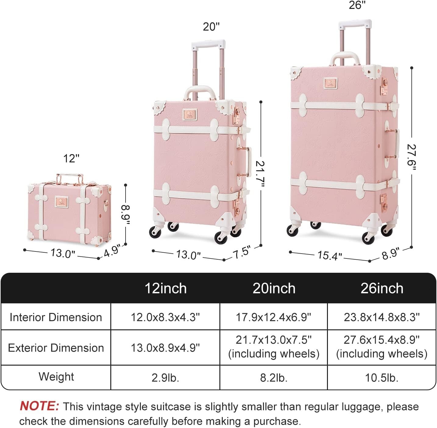 26" 20" 12" Handcrafted Retro Luggage with TSA Lock 2 Piece Vintage Suitcase Set