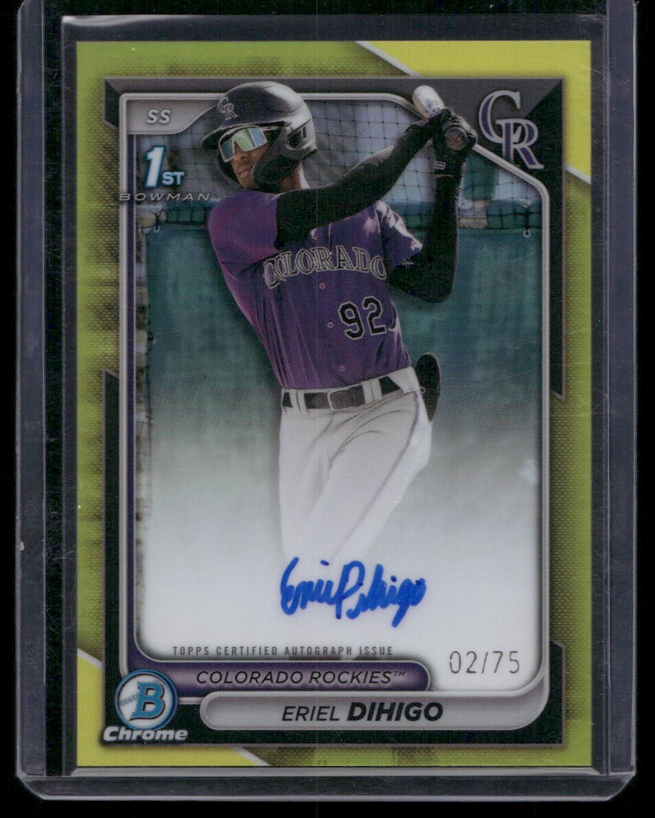 2024 Bowman Chrome Baseball Eriel Dihigo Yellow Refractor 1st Bowman Auto /75
