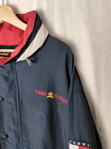 Abrigo Chaqueta de Lluvia Tommy Hilfiger Años 90 Azul Marino Cremallera Completa Cortavientos - Para Hombre XL - Imagen 3 de 16
