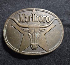 Vintage 1987 Marlboro Longhorn Belt Buckle Solid Brass Philip Morris Weste