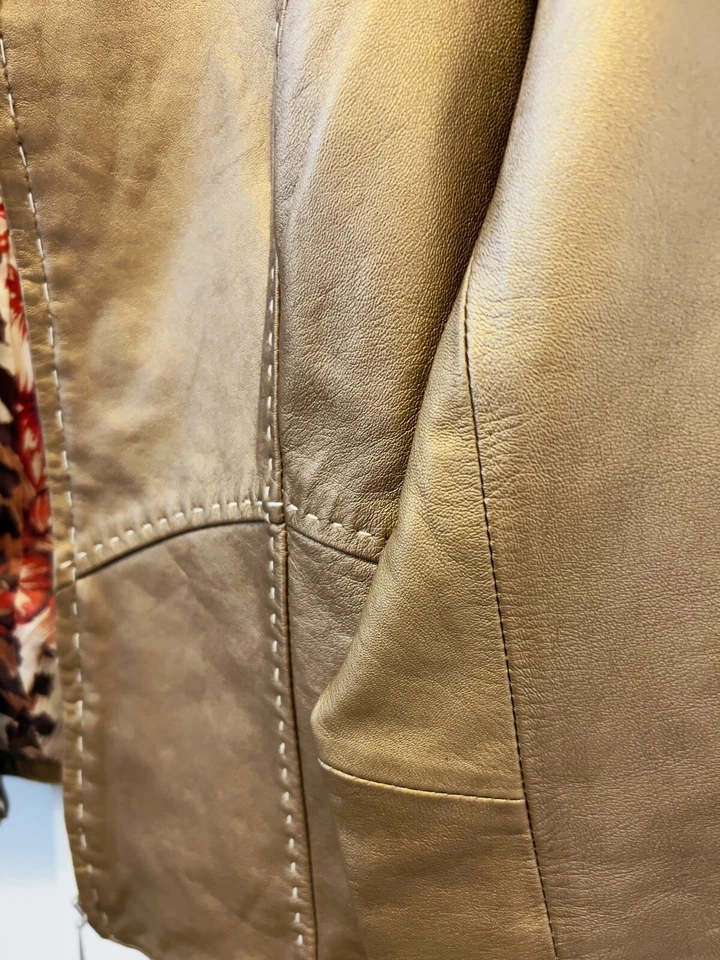 Chaqueta Georgiou Studio Cuero Genuino Motocicleta Metálica Bronce Cremallera Frontal talla 6 Foto 3 de 4