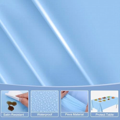 Plastic Tablecloth, 54 X 108Inch Disposable Baby Blue 6 Pack Light Blue - Image 3 of 4