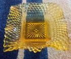 Vintage Amber Depression Glass Diamond Point Candy Dish, Ruffled Edges, Ashtray