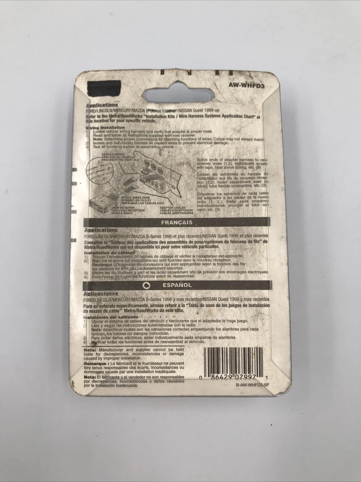 Metra Road Works AW-WHFD3 Ford Car Stereo Wire Harness #T40 - Image 2 of 2