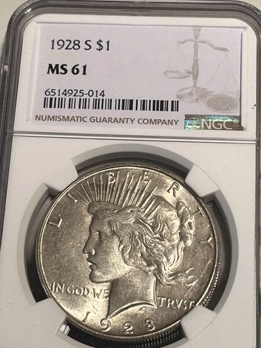 1928-s PEACE DOLLAR NGC MS61 (lower mint)