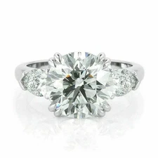 4CT Round Cut Three Stone Double Prong Moissanite Engagement Ring 14K White Gold